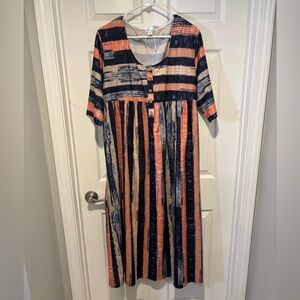 Striped Dress in Navy and Coral